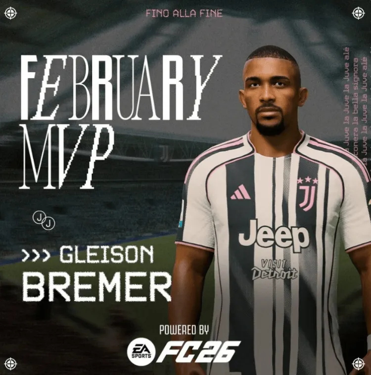 开云中国官网-尤文官方：布雷默当选队内2月最佳球员，5场比赛打进2球